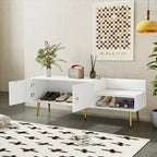 Upholstered Shoe Storage Bench with Double Door Cabinet and Open Shelf