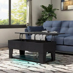 Black Lift-Top Coffee Table with LED Lighting and Hidden Storage Compartment