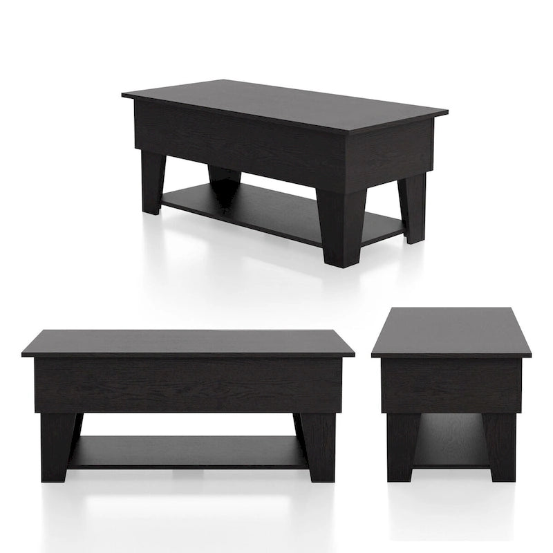 Black Lift-Top Coffee Table with LED Lighting and Hidden Storage Compartment