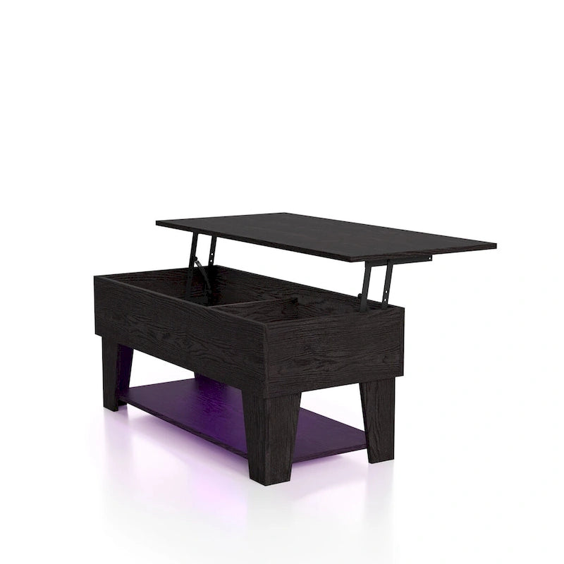 Black Lift-Top Coffee Table with LED Lighting and Hidden Storage Compartment