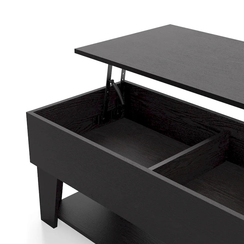Black Lift-Top Coffee Table with LED Lighting and Hidden Storage Compartment