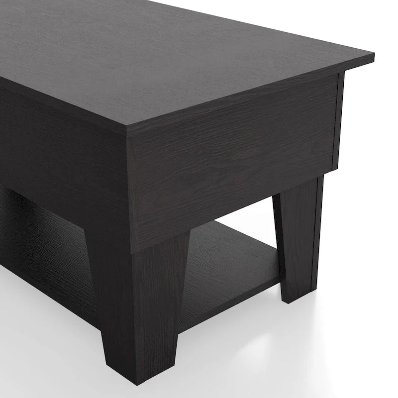 Black Lift-Top Coffee Table with LED Lighting and Hidden Storage Compartment
