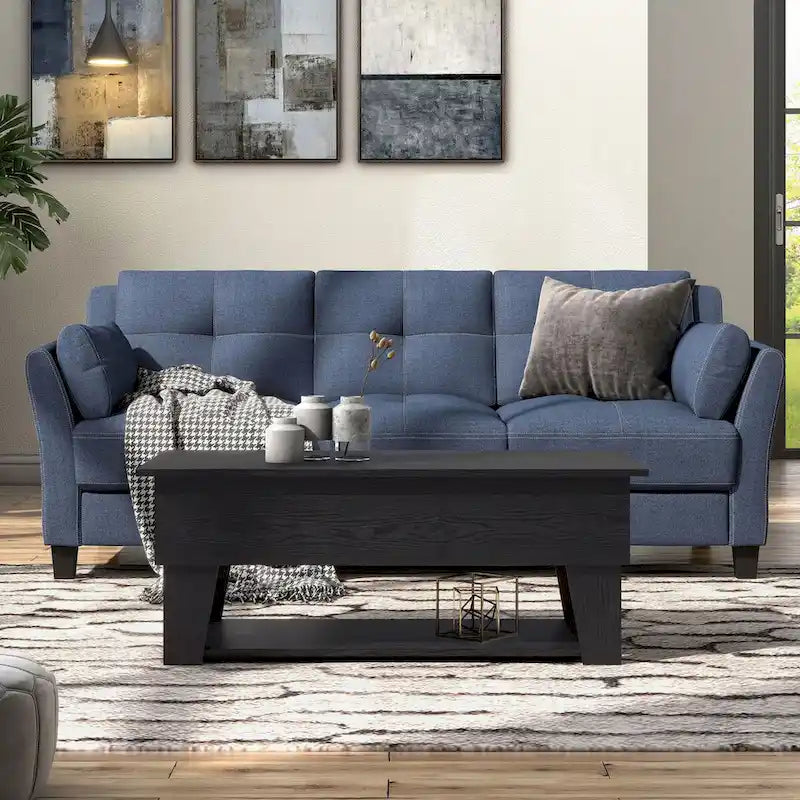 Black Lift-Top Coffee Table with LED Lighting and Hidden Storage Compartment
