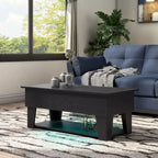 Black Lift-Top Coffee Table with LED Lighting and Hidden Storage Compartment