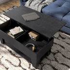 Black Lift-Top Coffee Table with LED Lighting and Hidden Storage Compartment
