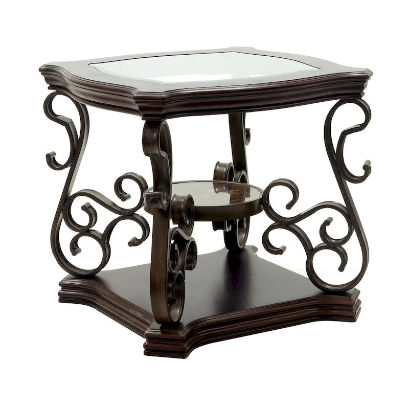 Traditional Tempered Glass Top Table Set with Coffee Table, Console Table, End Table, and Retro Metal Legs