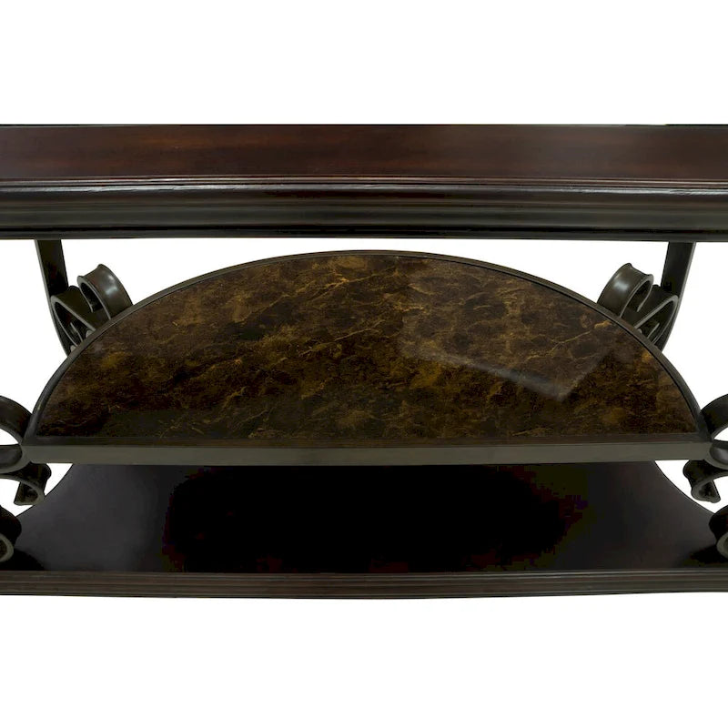 Traditional Tempered Glass Top Table Set with Coffee Table, Console Table, End Table, and Retro Metal Legs