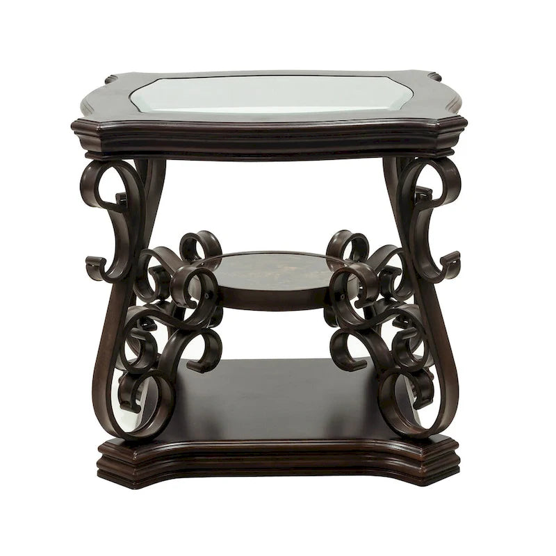 Traditional Tempered Glass Top Table Set with Coffee Table, Console Table, End Table, and Retro Metal Legs
