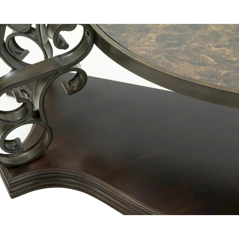 Traditional Tempered Glass Top Table Set with Coffee Table, Console Table, End Table, and Retro Metal Legs