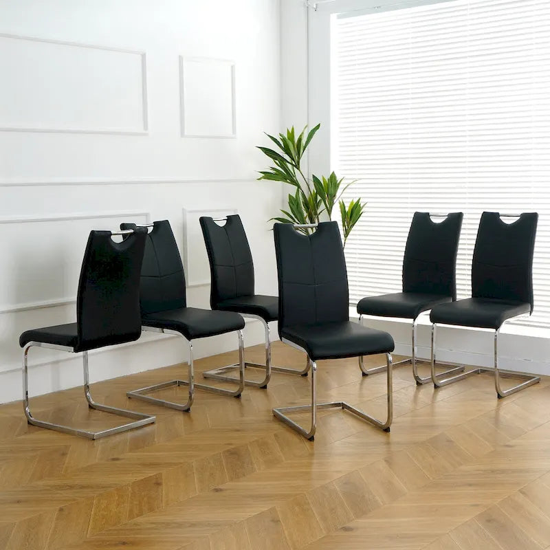 Set of 6,Dining Chairs with Faux Leather Padded Seat Upholstered with Chrome Metal Legs Side Chairs