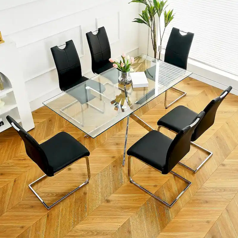 Set of 6,Dining Chairs with Faux Leather Padded Seat Upholstered with Chrome Metal Legs Side Chairs