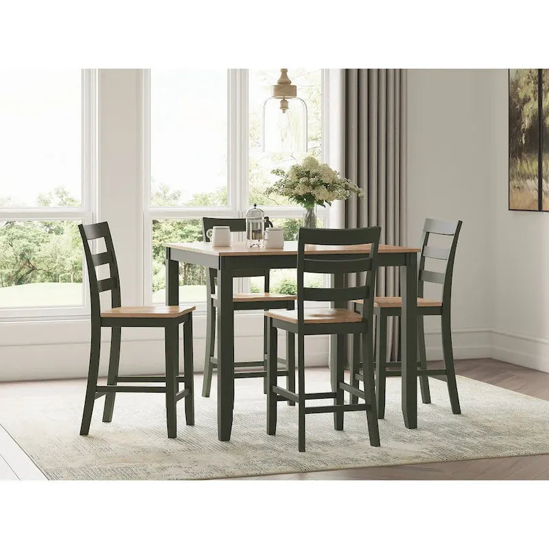 Counter Height Dining Table with Butcher Block Top and Natural Wood Finish