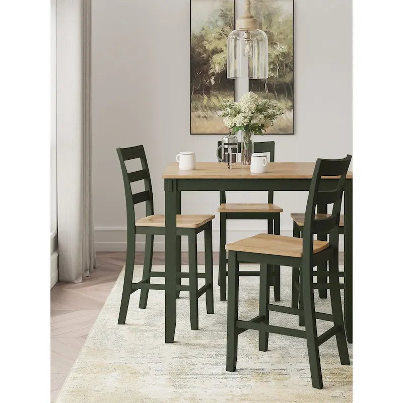 Counter Height Dining Table with Butcher Block Top and Natural Wood Finish