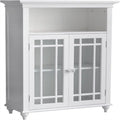 White Floor Cabinet with Double Glass Doors Open Shelf Adjustable Storage