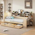 Twin Size Wooden Daybed with Storage Shelves, 2 Drawers and Study Desk
