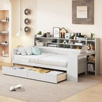 Twin Size Wooden Daybed with Storage Shelves, 2 Drawers and Study Desk