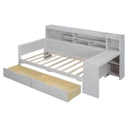 Twin Size Wooden Daybed with Storage Shelves, 2 Drawers and Study Desk