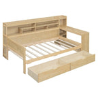 Twin Size Wooden Daybed with Storage Shelves, 2 Drawers and Study Desk