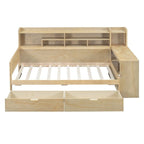 Twin Size Wooden Daybed with Storage Shelves, 2 Drawers and Study Desk