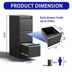 3 Drawer Vertical File Cabinet w/Lock Office Home Steel File Cabinet