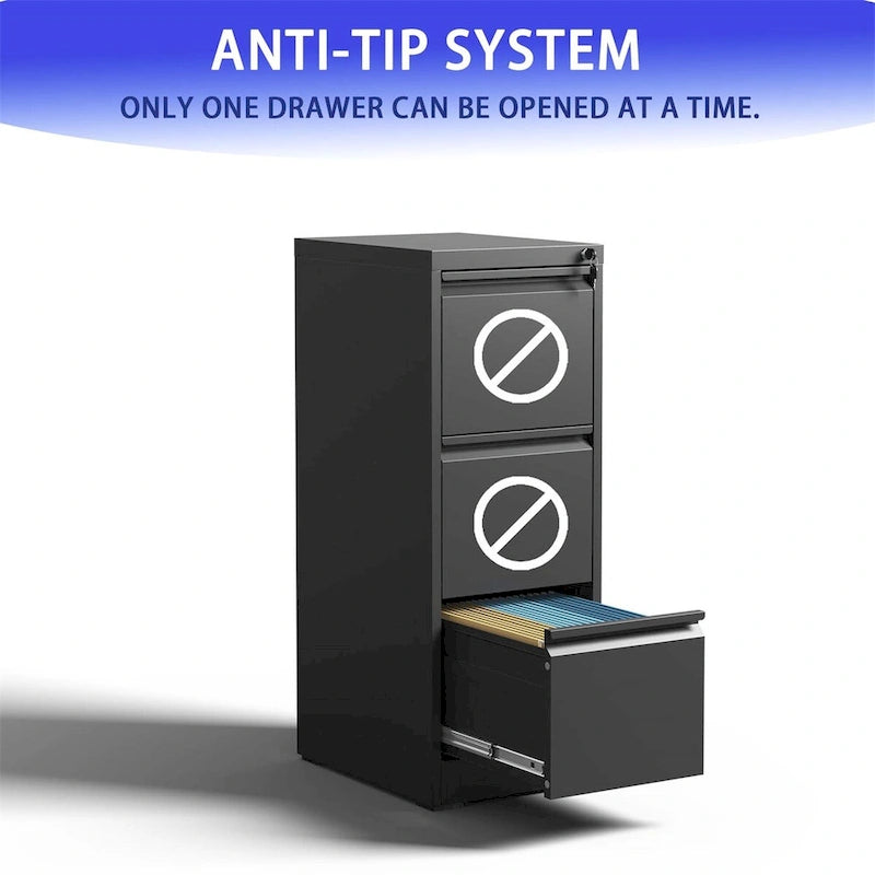3 Drawer Vertical File Cabinet w/Lock Office Home Steel File Cabinet