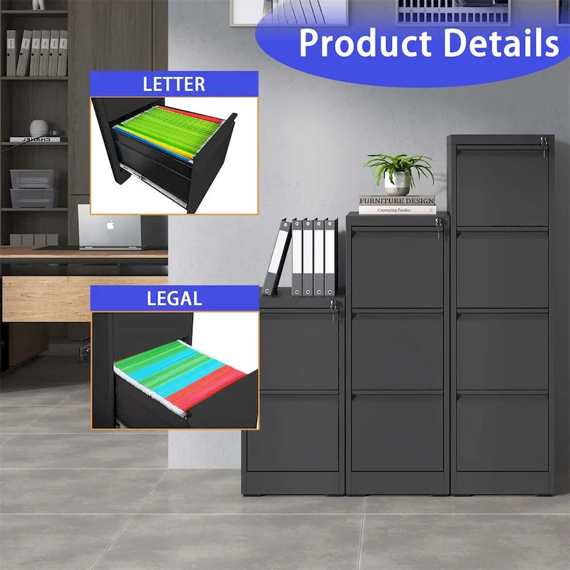3 Drawer Vertical File Cabinet w/Lock Office Home Steel File Cabinet