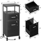 Schedario con Serratura, Stazione di Ricarica, 2 Cassetti, Armadietto Portadocumenti con Rotelle - 15,7P x 15,7L x 26A
