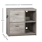 Two-Drawer File Cabinet with Open Shelves Washed Gray Wood Finish