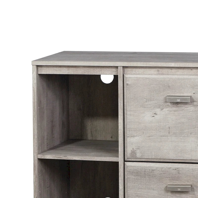 Two-Drawer File Cabinet with Open Shelves Washed Gray Wood Finish