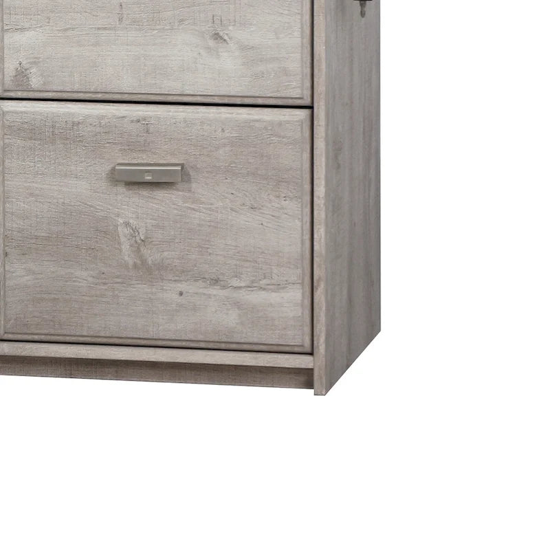 Two-Drawer File Cabinet with Open Shelves Washed Gray Wood Finish