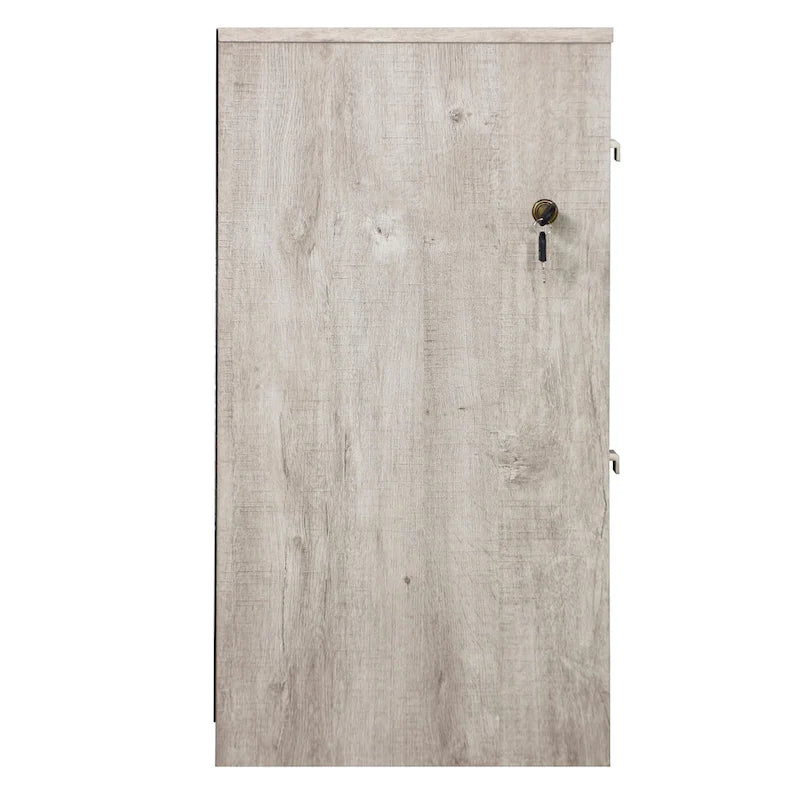 Two-Drawer File Cabinet with Open Shelves Washed Gray Wood Finish