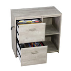 Two-Drawer File Cabinet with Open Shelves Washed Gray Wood Finish