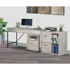 Two-Drawer File Cabinet with Open Shelves Washed Gray Wood Finish