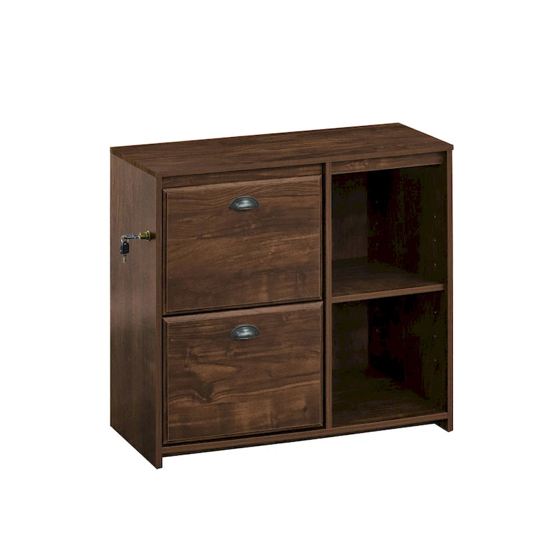 Two-Drawer File Cabinet with Open Shelves Washed Gray Wood Finish