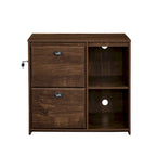 Two-Drawer File Cabinet with Open Shelves Washed Gray Wood Finish