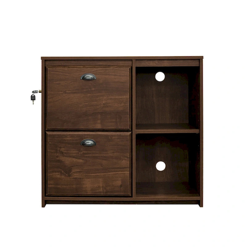 Two-Drawer File Cabinet with Open Shelves Washed Gray Wood Finish
