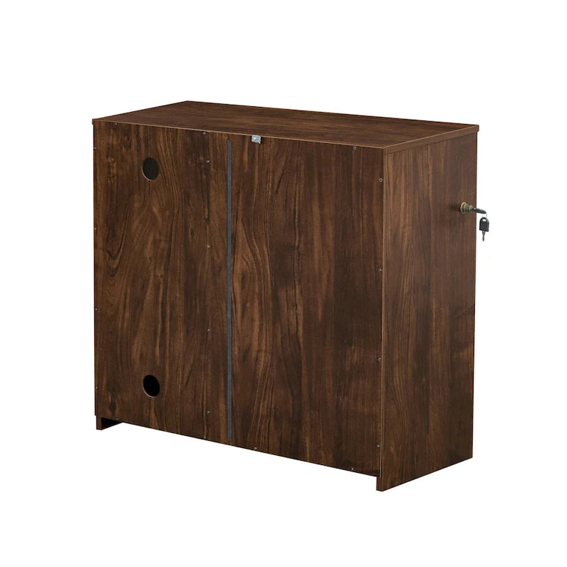 Two-Drawer File Cabinet with Open Shelves Washed Gray Wood Finish