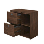 Two-Drawer File Cabinet with Open Shelves Washed Gray Wood Finish