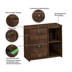 Two-Drawer File Cabinet with Open Shelves Washed Gray Wood Finish