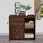 Two-Drawer File Cabinet with Open Shelves Washed Gray Wood Finish