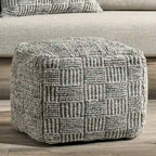 Grey Hand-Woven Recycled Fabric Indoor Outdoor Square Pouf Ottoman