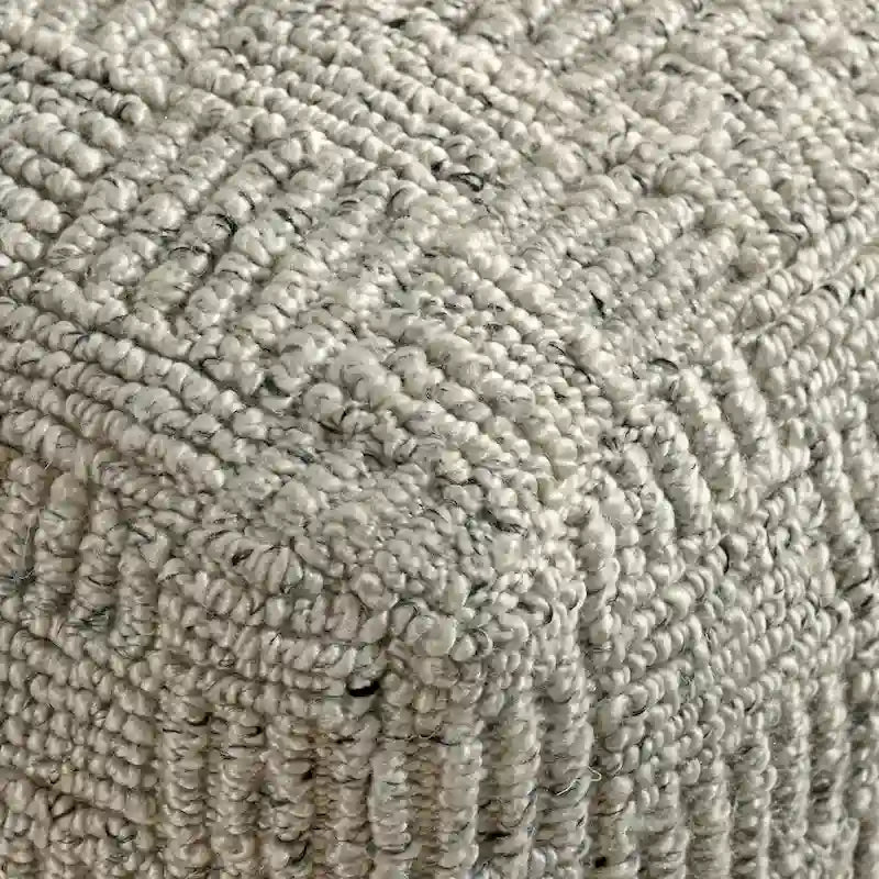 Grey Hand-Woven Recycled Fabric Indoor Outdoor Square Pouf Ottoman
