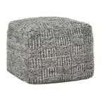 Grey Hand-Woven Recycled Fabric Indoor Outdoor Square Pouf Ottoman