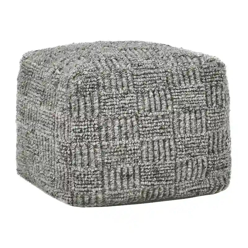 Grey Hand-Woven Recycled Fabric Indoor Outdoor Square Pouf Ottoman