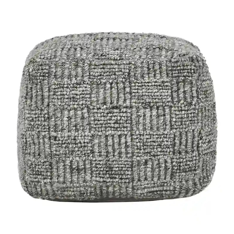 Grey Hand-Woven Recycled Fabric Indoor Outdoor Square Pouf Ottoman