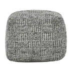 Grey Hand-Woven Recycled Fabric Indoor Outdoor Square Pouf Ottoman