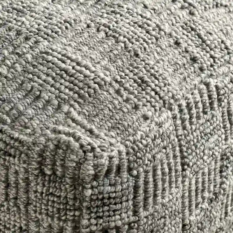 Grey Hand-Woven Recycled Fabric Indoor Outdoor Square Pouf Ottoman