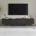 Modern Low-Profile TV Stand with Drawers Cabinet Wave Door Black White
