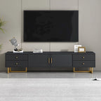 Modern Low-Profile TV Stand with Drawers Cabinet Wave Door Black White