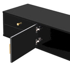 Modern Low-Profile TV Stand with Drawers Cabinet Wave Door Black White